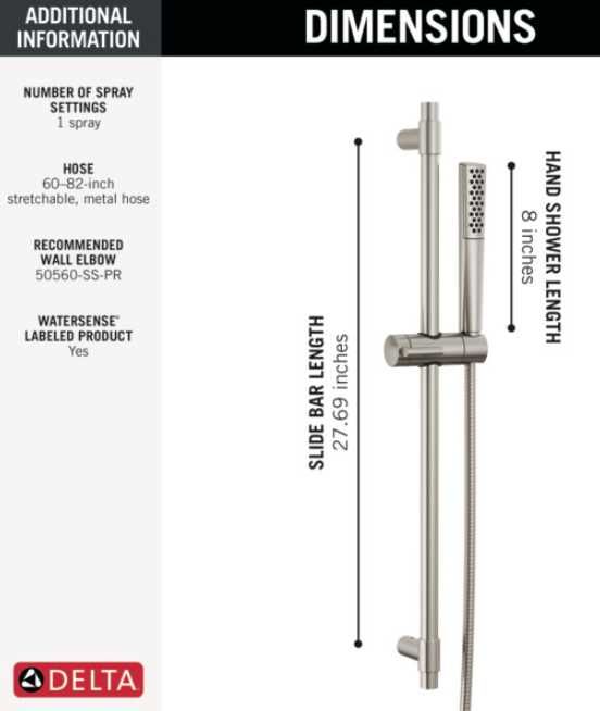 Delta Universal Showering Lumicoat® Stainless Premium Single-Setting Slide Bar Hand Shower-3