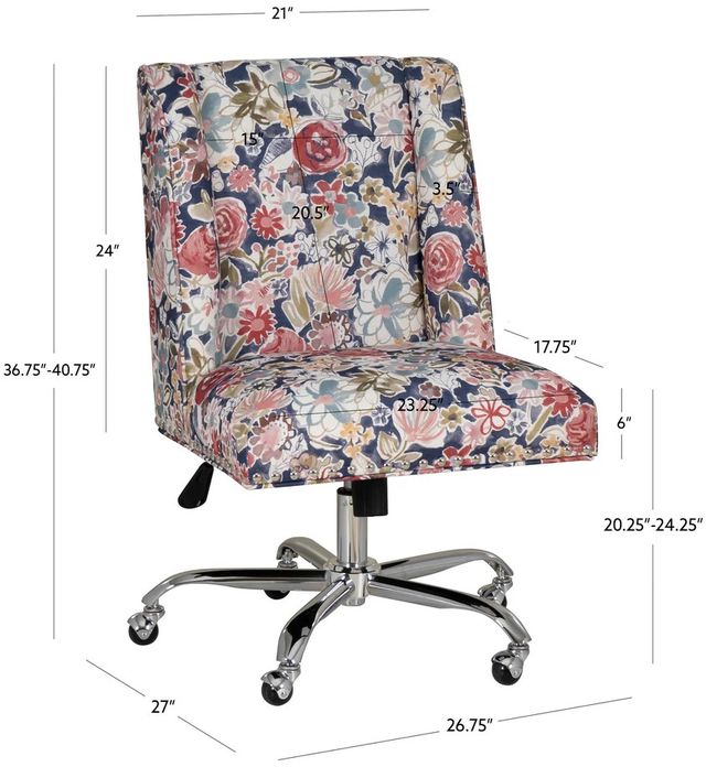 Linon Draper Navy Floral Office Chair-1