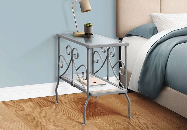 Monarch Specialties Inc. Glass Top Accent Table with Silver Metal Base-2