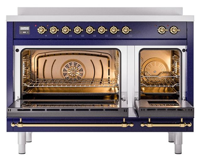 Ilve® Nostalgie II Noblesse 48'' Midnight Blue Pro Style Induction Range with Brass Trim-1