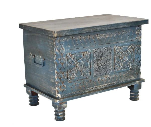 Jaipur Furniture Carved Blue Chest Box-0