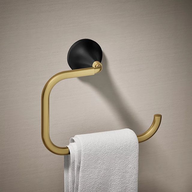 KOHLER® Tone™Matte Black with Brushed Moderne Brass Towel Ring-1