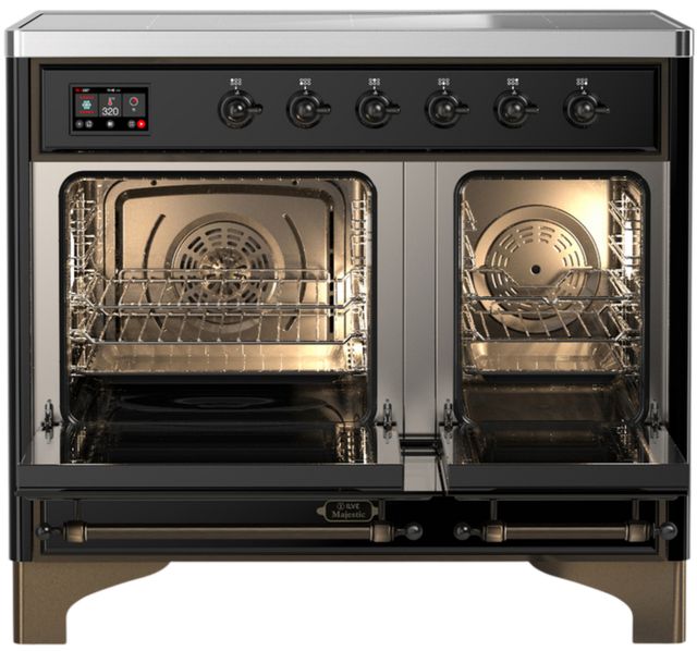 Ilve® Majestic III 40" Glossy Black Pro Style Induction Range with Solid Door and Burnished Trim-1