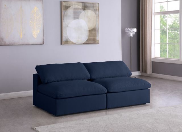 Meridian Furniture Serene Navy Linen Fabric Deluxe Cloud Modular Armless Sofa-2