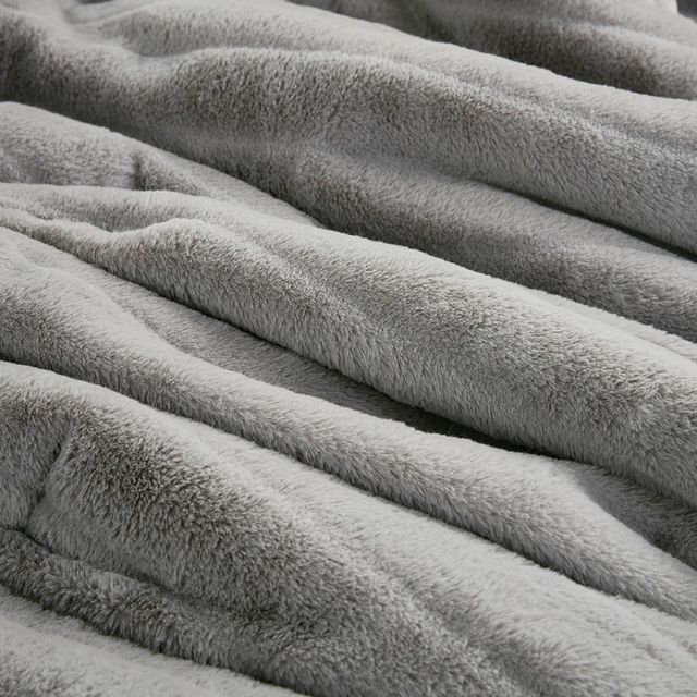 Olliix by Madison Park Amara Grey Full/Queen Faux Fur Comforter Set-2
