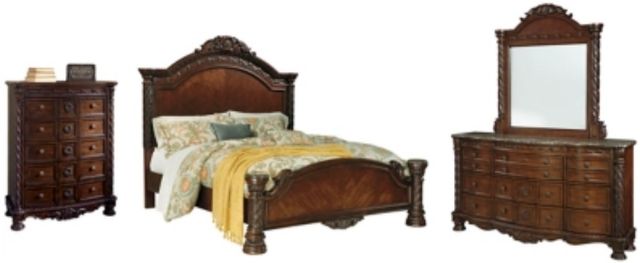 Millennium® by Ashley® North Shore 4-Piece Dark Brown California King Panel Bed Set-0