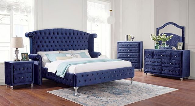 Furniture of America® Alzir 5-Piece Blue Queen Upholstered Bed Set-0
