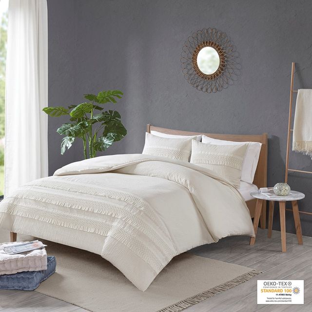 Olliix by Madison Park 3 Piece Ivory King/California King Amaya Cotton Seersucker Comforter Set-2