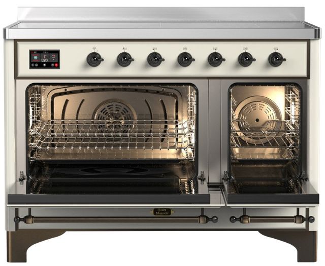 Ilve® Majestic III 48" Antique White Pro Style Induction Range with Solid Door and Burnished Trim-1