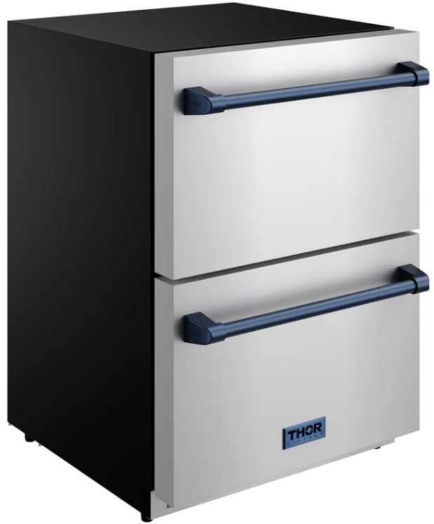 Thor Kitchen® Gordon Ramsay 24" 5.4 Cu. Ft. Stainless Steel Outdoor Under-Counter Refrigerator with Blue Handle-2
