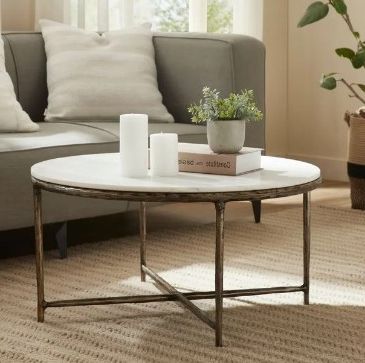 Renwil® Pearse Natural White Coffee Table with Brass Base -4
