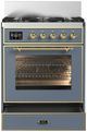 Ilve® Majestic III 30" Blue Gray Pro Style Dual Fuel Liquid Propane Range with Triple Glass Door and Brass Trim-1