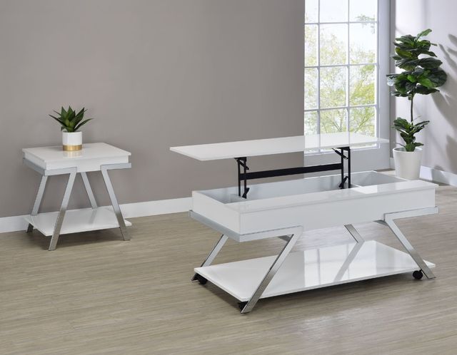Steve Silver Co. Zena White End Table with Chrome Base-1