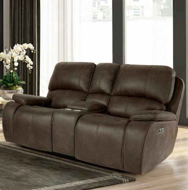 New Classic® Home Furnishings Brookings Brown Dual Power Reclinining Console Loveseat-1