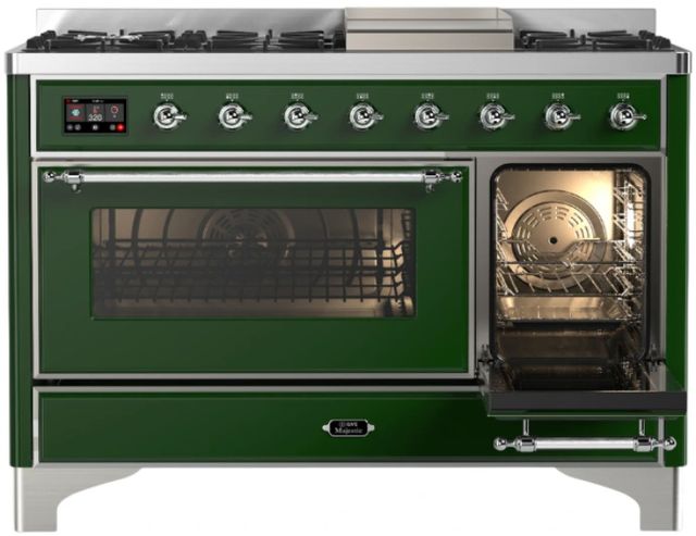 Ilve® Majestic III 48" Emerald Green Pro Style Dual Fuel Liquid Propane Range with Triple Glass Door and Chrome Trim-2