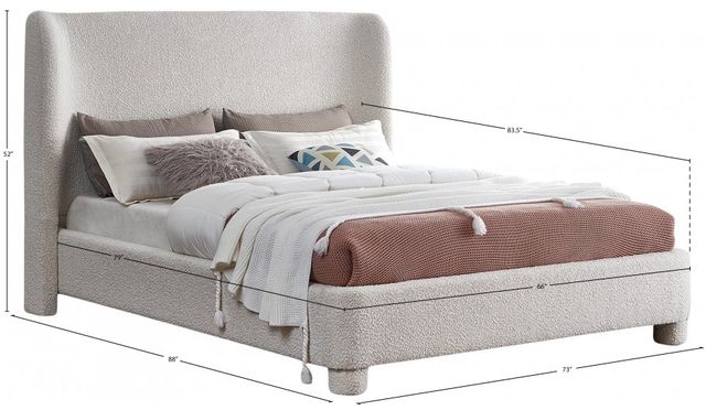 Meridian Furniture Penny Cream Queen Boucle Fabric Upholstered Panel Bed-3