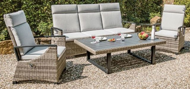Furniture of America® Antigua 4-Piece Brown/Gray Aluminum/Fabric/Faux Wicker Outdoor Patio Set-0