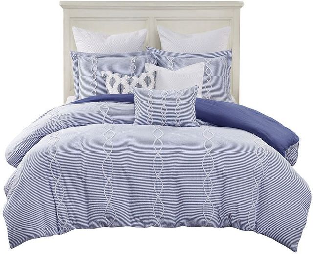 Olliix by Madison Park Signature Coastal Farmhouse Blue King Comforter Set-0