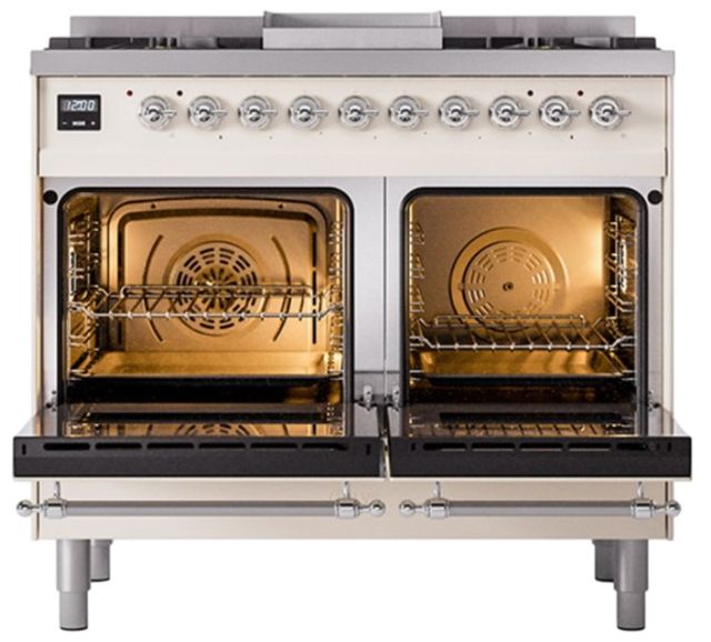 Ilve® Nostalgie II Noblesse 40'' Antique White Pro Style Dual Fuel Range with Chrome Trim-1