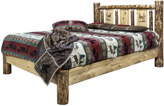 Montana Woodworks® Glacier Country Stained and Lacquered Twin Platform Bed with Laser Engraved Elk Design-3