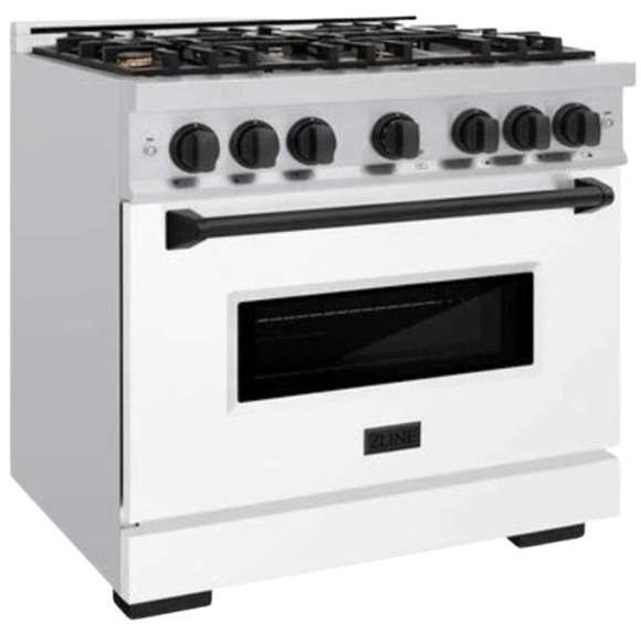 ZLINE Classic Series Autograph Edition 36" Stainless Steel Pro Style Dual Fuel Range with White Matte Door and Matte Black Accents-2