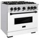 ZLINE Classic Series Autograph Edition 36" Stainless Steel Pro Style Dual Fuel Range with White Matte Door and Matte Black Accents-2