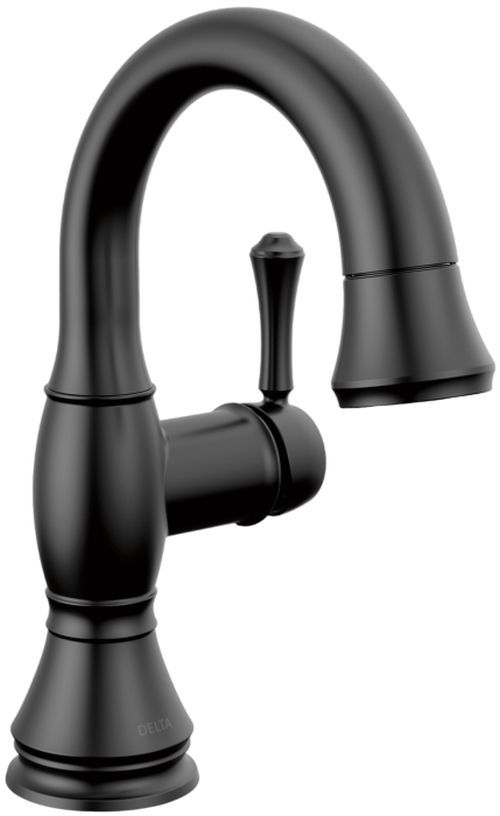 Delta Cassidy® Matte Black Single Handle Pull Down Bathroom Faucet with Drain-0