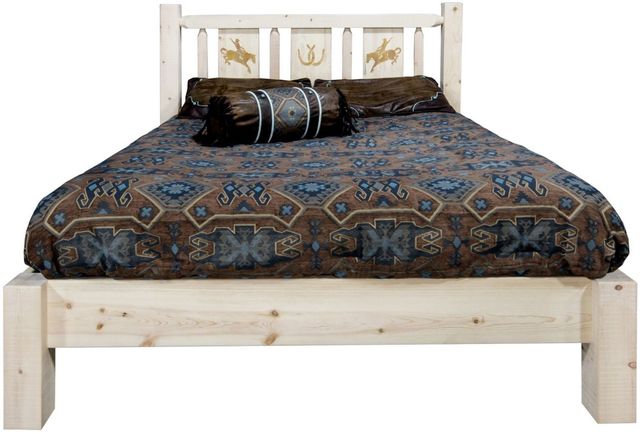 Montana Woodworks® Homestead Clear Lacquer Twin Platform Bed with Laser Engraved Bronc Design-1