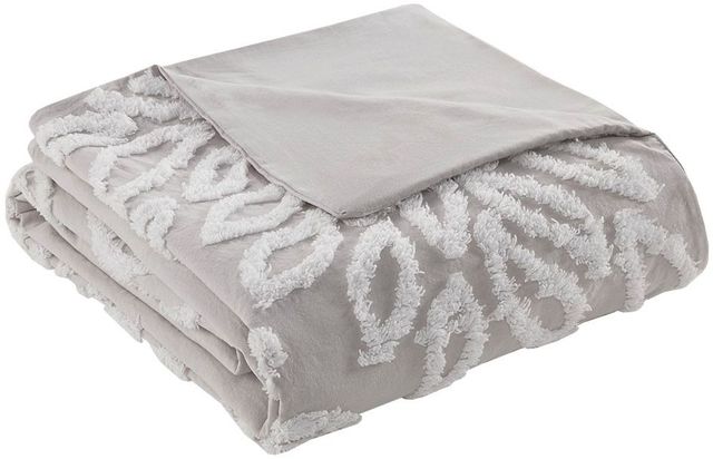 Olliix by Madison Park 3 Piece Grey/White King/California King Veronica Tufted Cotton Chenille Floral Duvet Cover Set-2