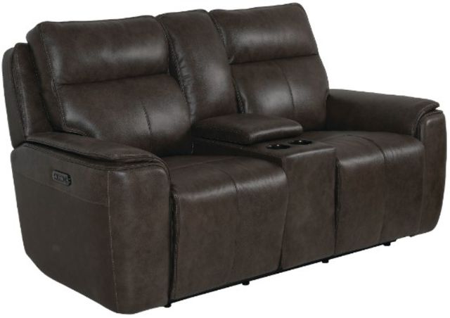 Bassett® Furniture Club Level Manteo Sable Leather Power Reclining Loveseat with Console-0