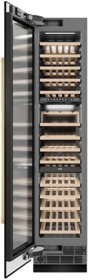 ZLINE Autograph Edition 18" 9.0 Cu. Ft. Triple Zone 68 Bottle Left Hinge Column Wine Cooler in Black Stainless Steel with Polished Gold Accents-1