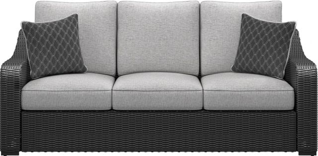 Signature Design by Ashley® Beachcroft Black/Light Gray Fabric/Wicker Outdoor Sofa with Cushion-2