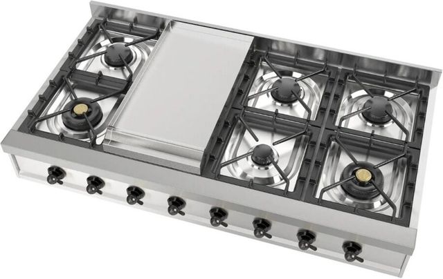 Ilve Nostalgie II 48” Stainless Steel Liquid Propane Rangetop with 8 Burners, Griddle and Burnished Trim-3