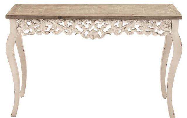 Deco Marche Brown Console Table with Carved White Base-1