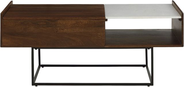 Signature Design by Ashley® Rusitori Brown Lift-Top Coffee Table with Black Metal Frames-1