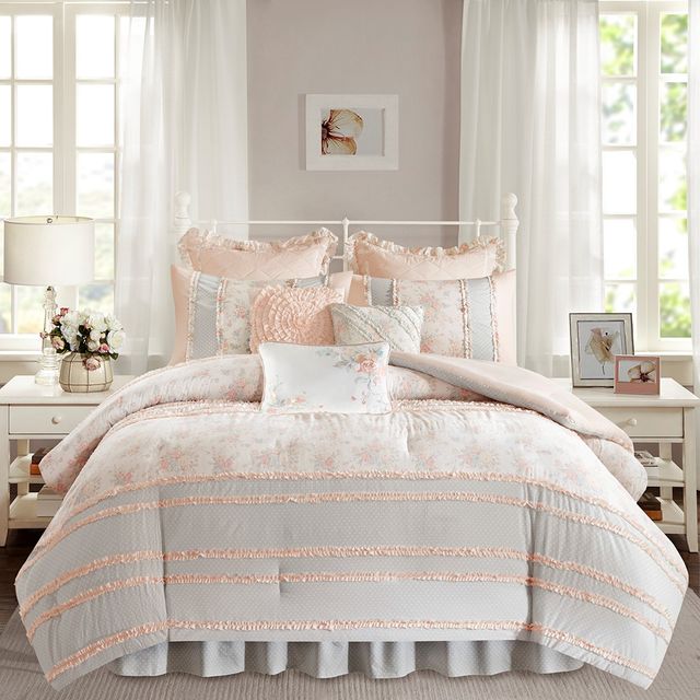 Olliix by Madison Park Coral Queen Serendipity Cotton Percale Comforter Set-1