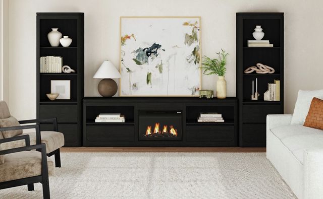 Elements International Rosalie Black 82" TV Console with Fireplace Insert -1