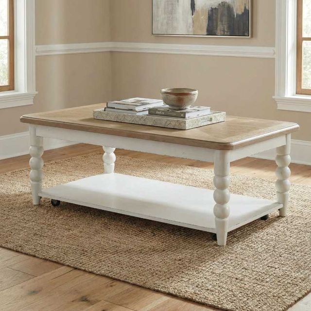 Liberty Furniture Turnberry Park Toasted Oat Rectangular Cocktail Table with Washed White Base-1