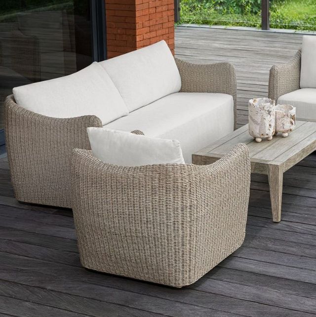 Uttermost® Sunset Oatmeal/Oyster White Fabric/Wicker Outdoor Swivel Lounge Chair-2
