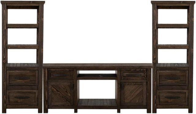 International Furniture Direct Dutton Brown Wall Unit with Electric Fireplace Insert-0