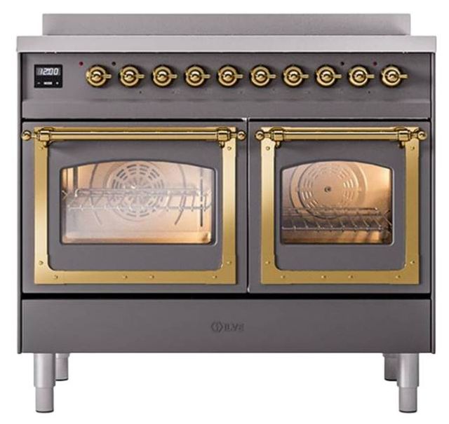 Ilve® Nostalgie II Noblesse 40'' Graphite Matte Pro Style Induction Range with Brass Trim-1