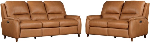 front view of the Parker House® Austin 2-Piece Caramel Cream Power Reclining Sofa and Loveseat Living Room Set