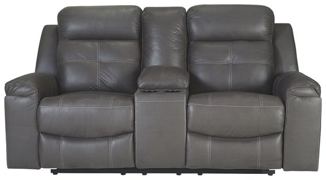 Signature Design by Ashley® Jesolo Dark Gray Double Reclining Loveseat with Console
