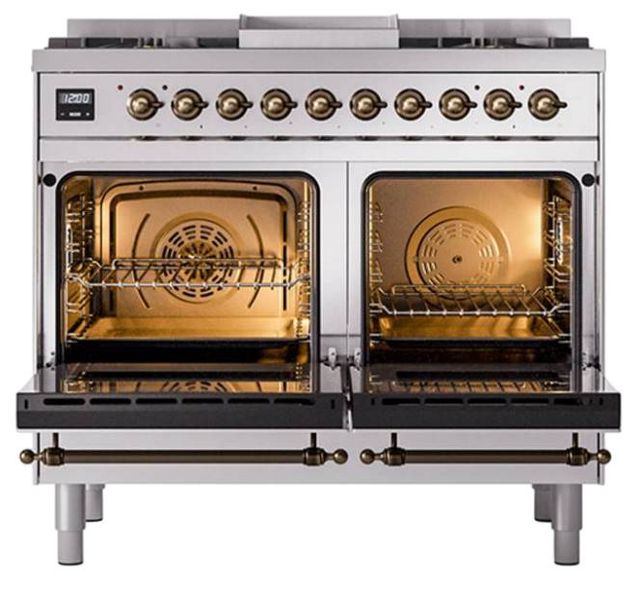 Ilve® Nostalgie II Noblesse 40'' Stainless Steel Pro Style Dual Fuel Range with Burnished Trim-2