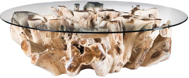 Classic Home Willow Glass Top 60" Coffee Table with Natural Base-0