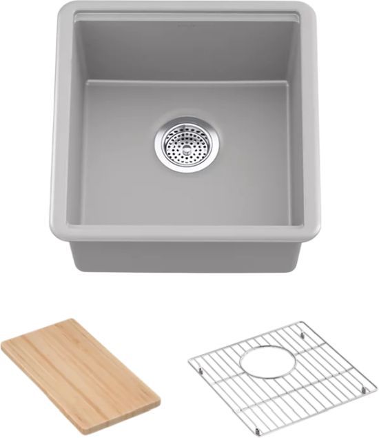 KOHLER® Billings® Matte Gray 18" Undermount Bar Sink with Accessories-1