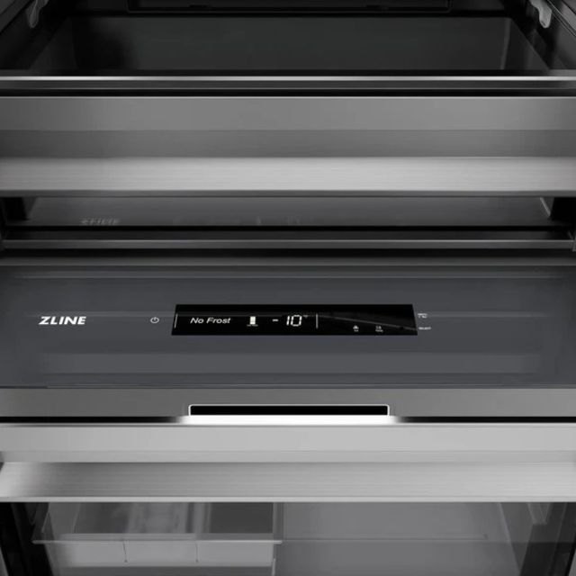 ZLINE Autograph Edition Series 24 in. 12.4 Cu. Ft. Column Freezer in Stainless Steel with Graphite Gray Interior and Matte Black Accents-2