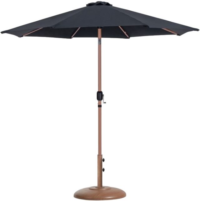 Meridian Furniture Fiji Black/Teak Aluminum Outdoor Patio Umbrella and Round Base-0