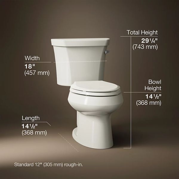 KOHLER® Wellworth® Biscuit  2-Piece 29" Elongated Right-Hand TripToilet, 1.28 Gpf with Insuliner® Tank Liner and Tank Cover Lock-4