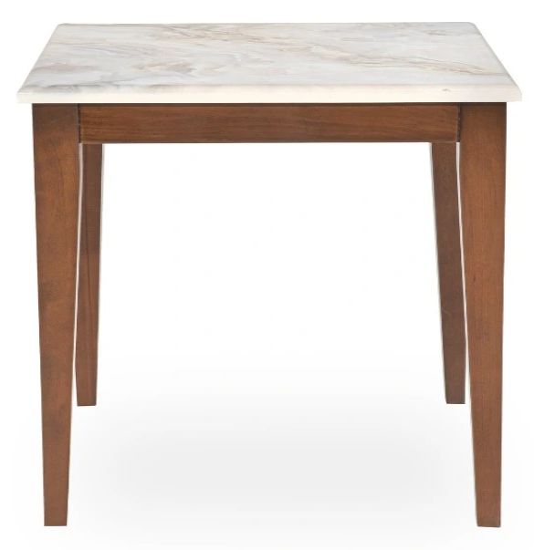 Michael Amini® Balboa White Marble End Table with Warm Walnut Legs-2